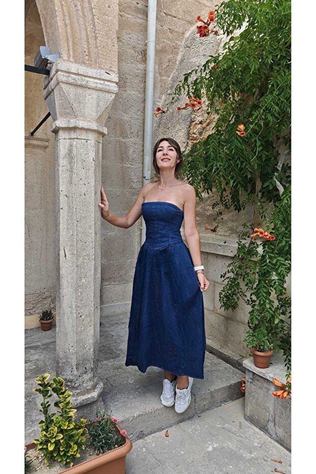 Midi Denim Elbise - 8