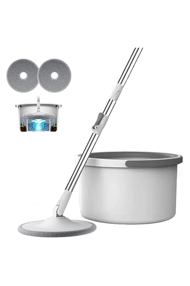 Spin Mop and Bucket Set 360° Flat Mop with Self Separation Dirty and Clean Water System 2Pcs Microf