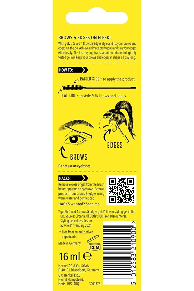 Glued for Brows & Edges 2 in 1 Wand Eyebrow Gel, 72hr Hold, No White Residue or Stickness, Veg