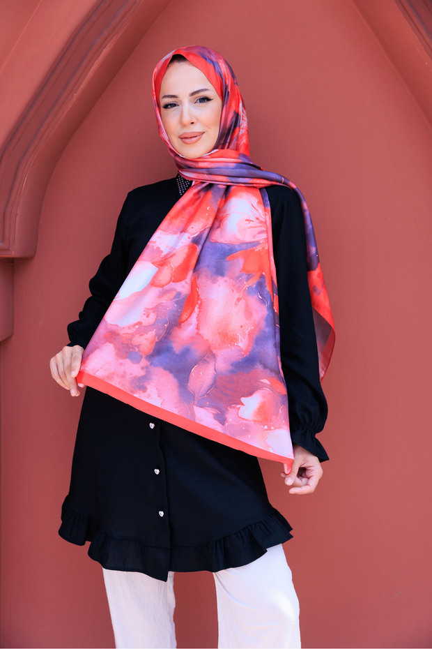 Floral Patterned Silky Voile Shawl