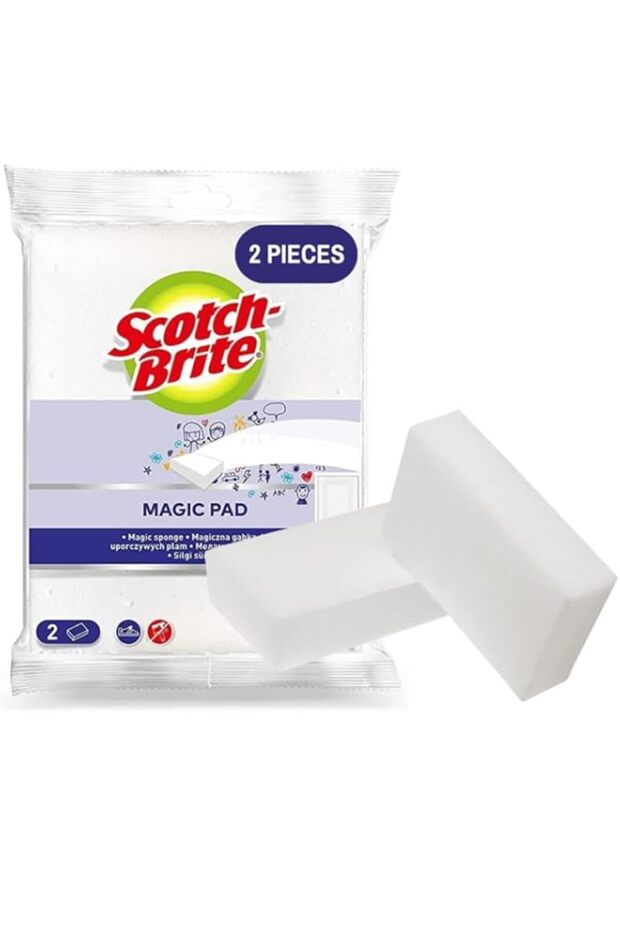 Scotch-Brite Easy Erasing Pad, 2 units/pack Magic Sponge Eraser Pad Easily removes stains, Erase away scuff marks and smudges Walls Doors Windows | Floors