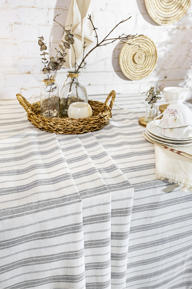 GRAY Striped Authentic Tablecloth - 3