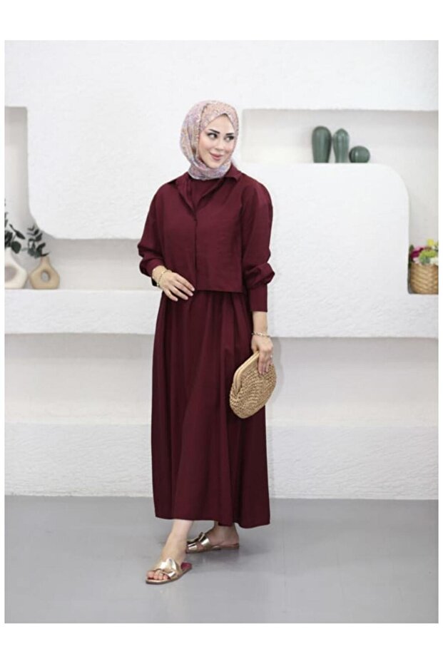 kuşak detaylı gömlekli elbise - 1