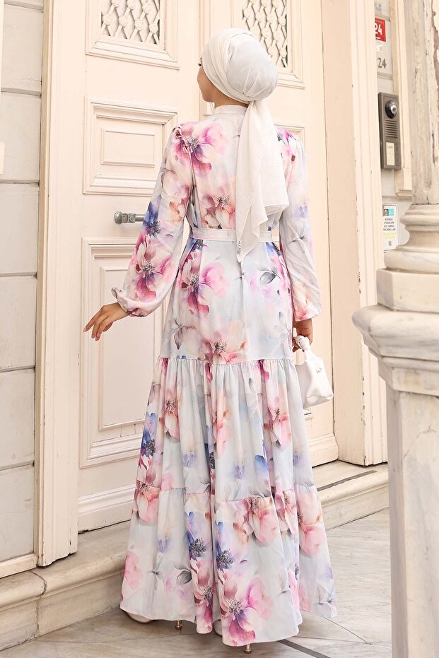 Patterned Hijab Dress Lilac 585 - 5