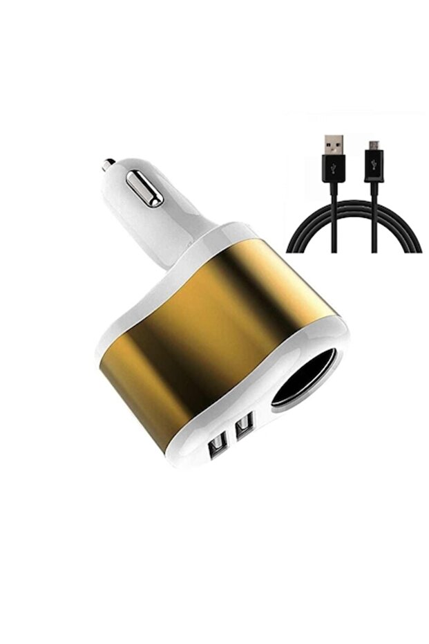 Încărcător auto, dual, 2xUSB, auriu + cablu micro USB - 1