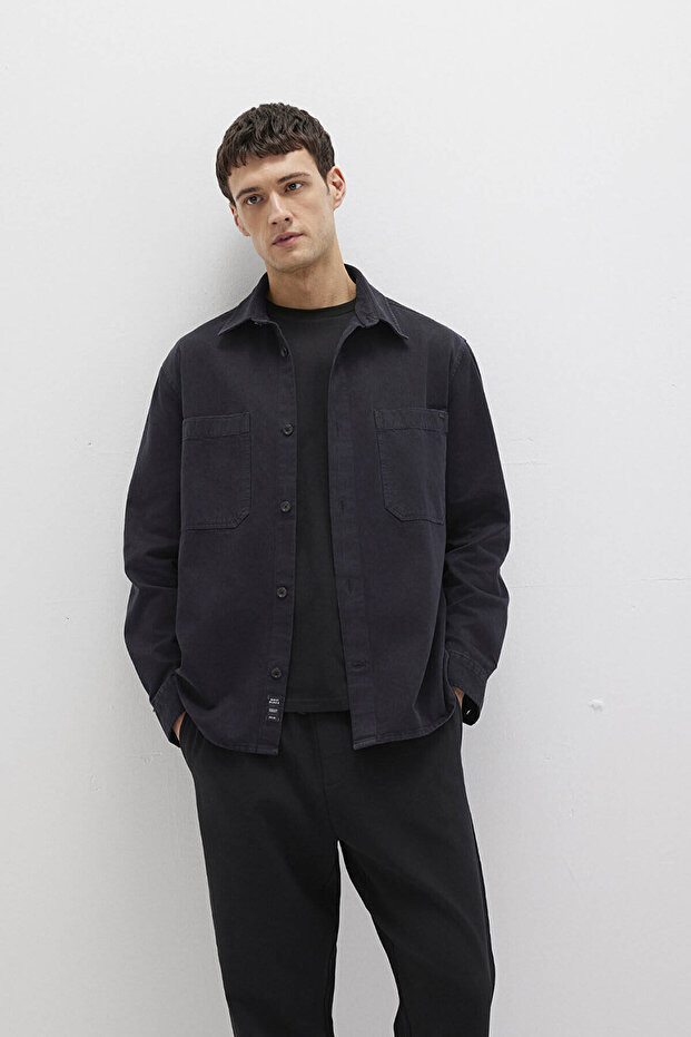 Çift Cep Siyah Erkek Gömlek M0211649-900 - 1