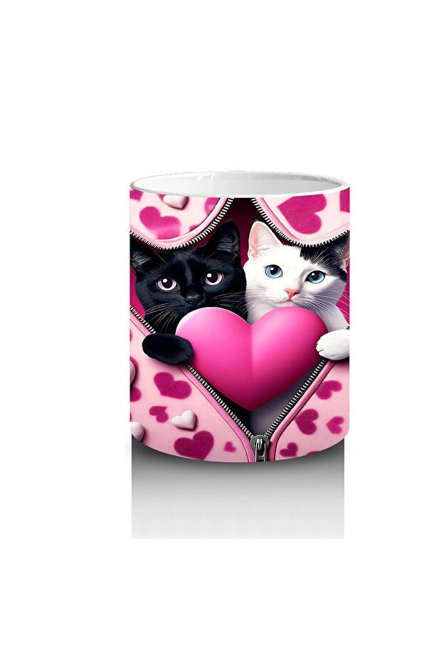 Leopard Patterned Heart Cat – Printed Coffee Mug - 3