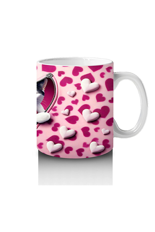 Leopard Patterned Heart Cat – Printed Coffee Mug - 4