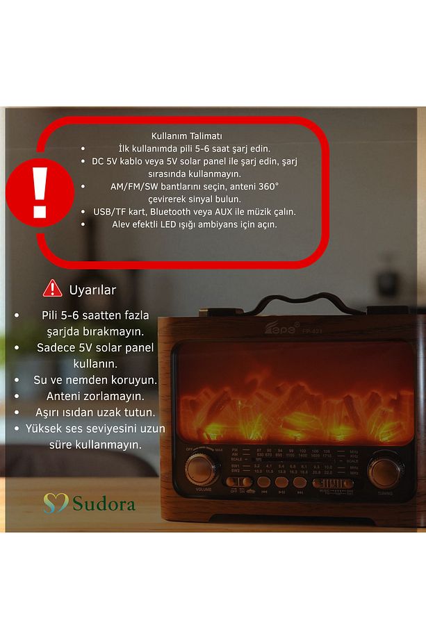 FP-821 Şömine Görünümlü FM Radyo & Bluetooth Hoparlör - 7