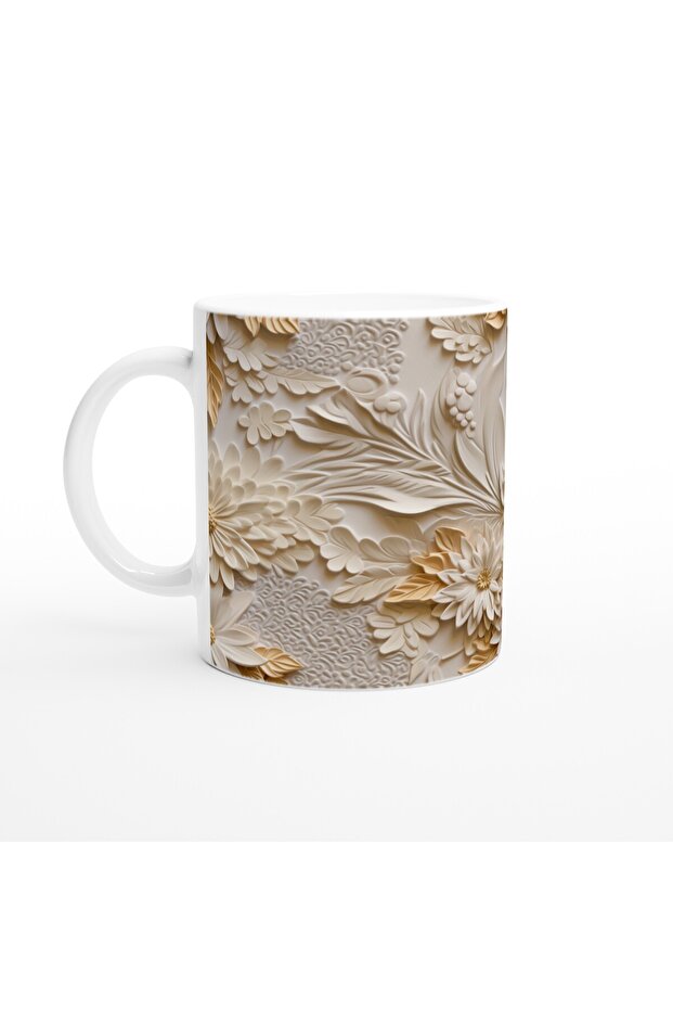 Cream Tone Relief Flower Patterned Mug