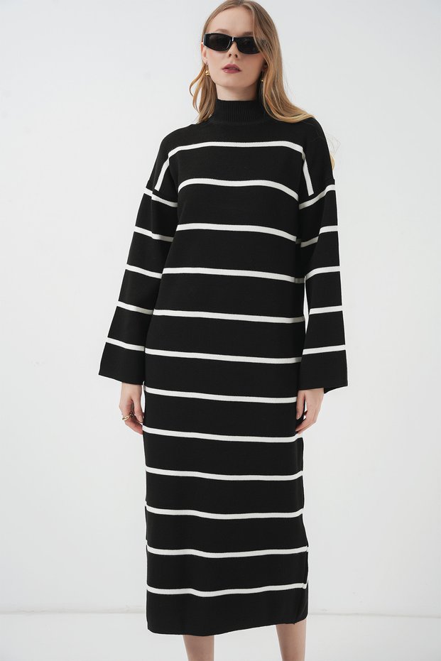 Women's Long Knitwear Dress D.Black 1130