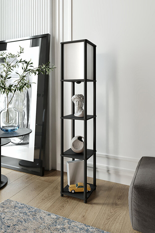 Sakura Raflı Lambader Siyah, 1. Sınıf MDF ve PVC Başlık - 4
