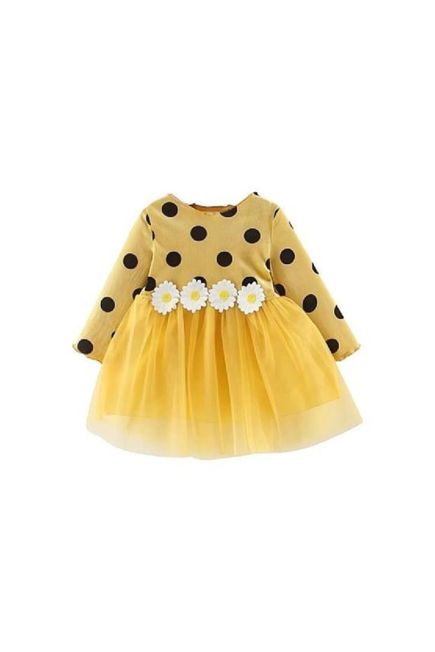 Baby Girls’ Polka‑Dot Daisy Tulle Party Dress | 24-36 Months | Mustard Yellow | Cotton | Soft