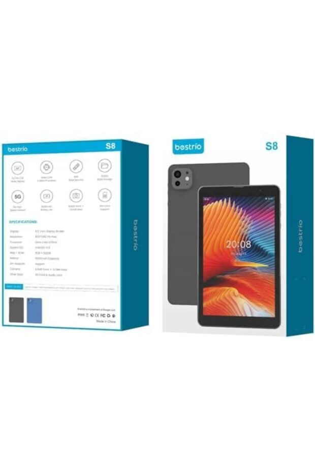 Bestrio S8 Tablet, 8-inch IPS Display, 8GB RAM, 512GB ROM, 5G Network, Android 14, 5000mAh Battery