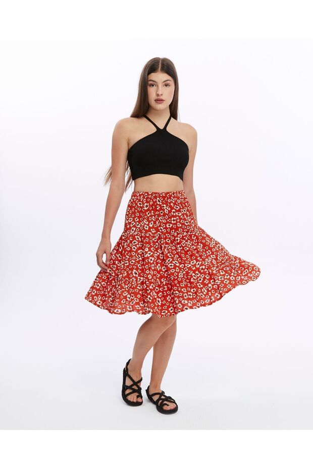ÇİÇEK DESENLİ MİDİ BOY ŞORT ETEK-VERA - 2