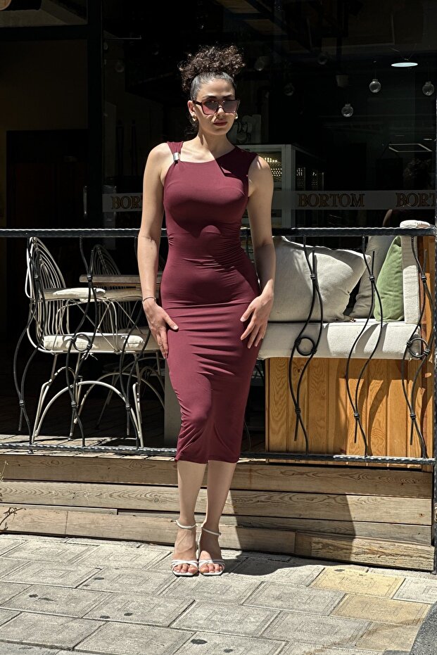 Women's Accessory Detailed Asymmetrical Side Gathered Dress