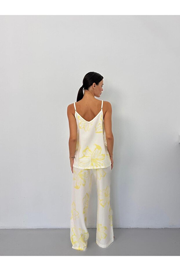 قميص داخلي قطني بنمط زهرة صفراء وحزام قابل للتعديل - 8