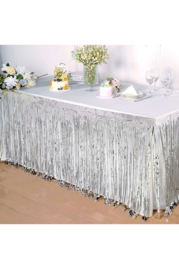 Silver Metalized Table Skirt - 2