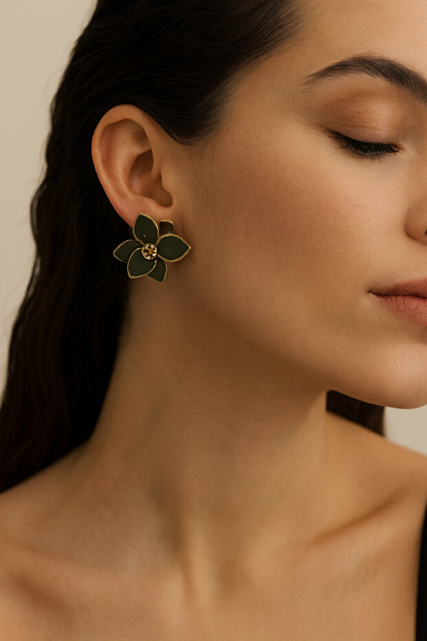 Viridia Handmade Green & Gold Flower Design Earrings