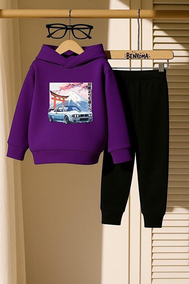 Fuji̇ Mountain Printed 3 Thread Children's Tracksuit Set