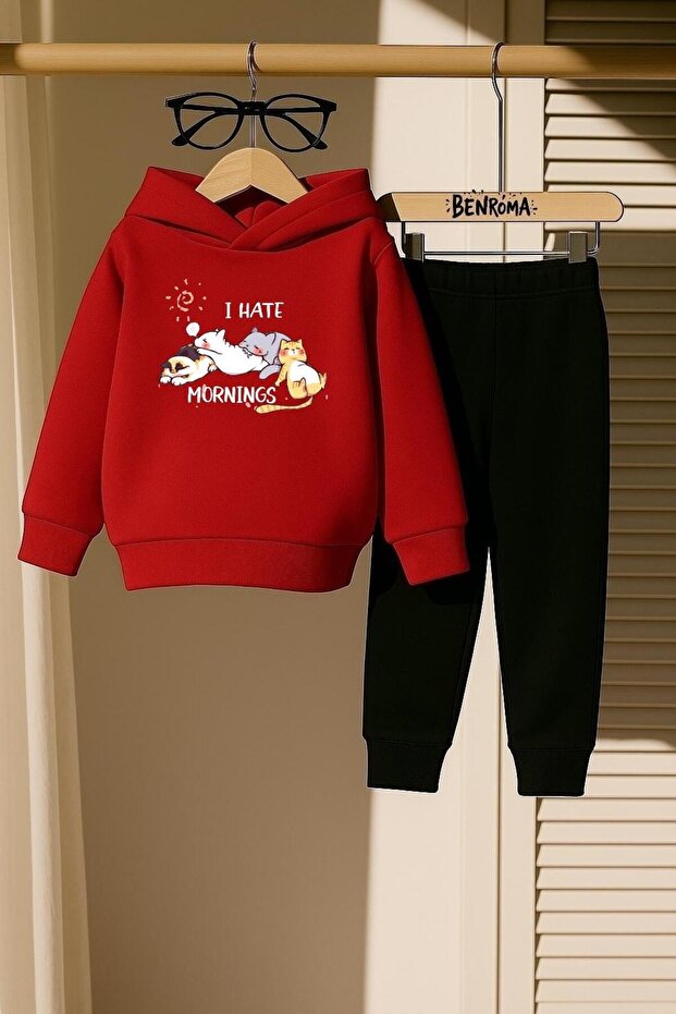 I Have Cat Printed 3 Thread Children's Tracksuit Set