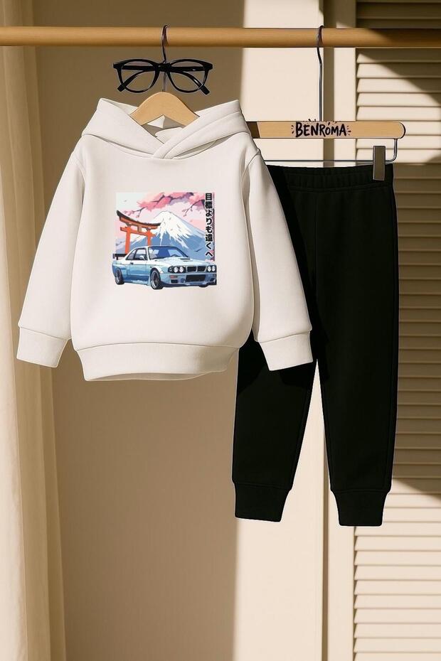 Fuji̇ Mountain Printed 3 Thread Children's Tracksuit Set