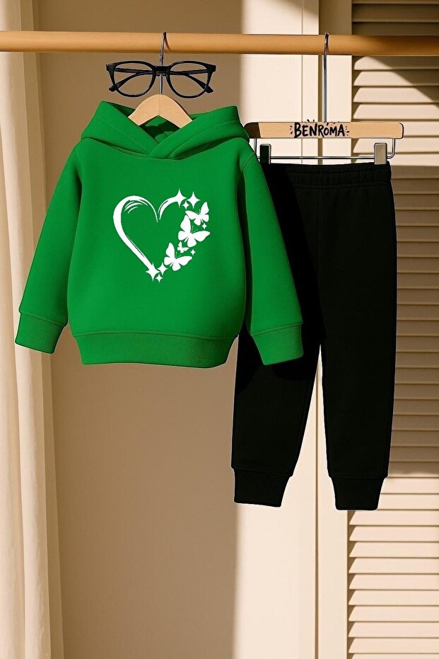 Heart Printed 3 Thread Children's Tracksuit Set