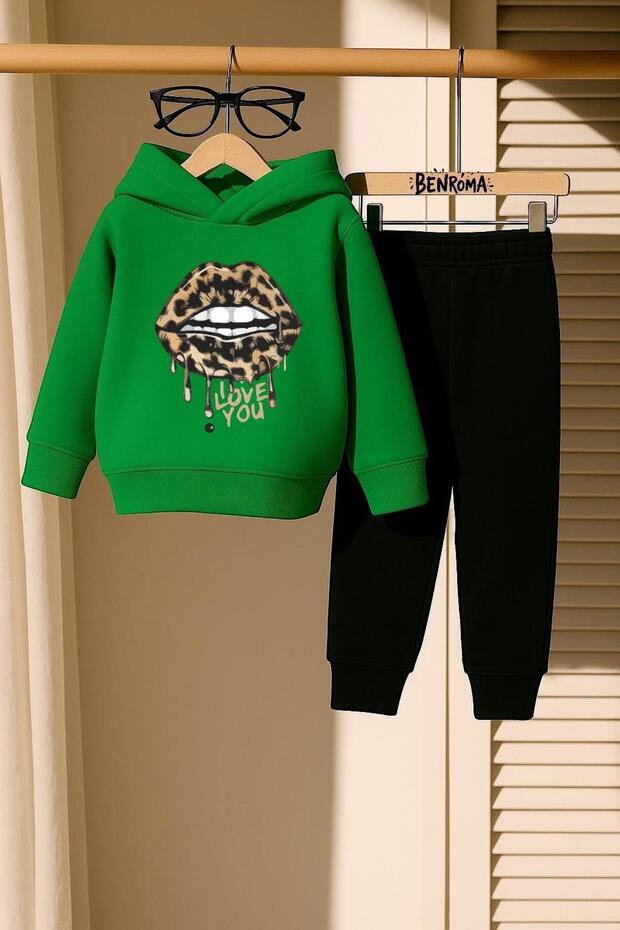 Lip Printed 3 Thread Children's Tracksuit Set