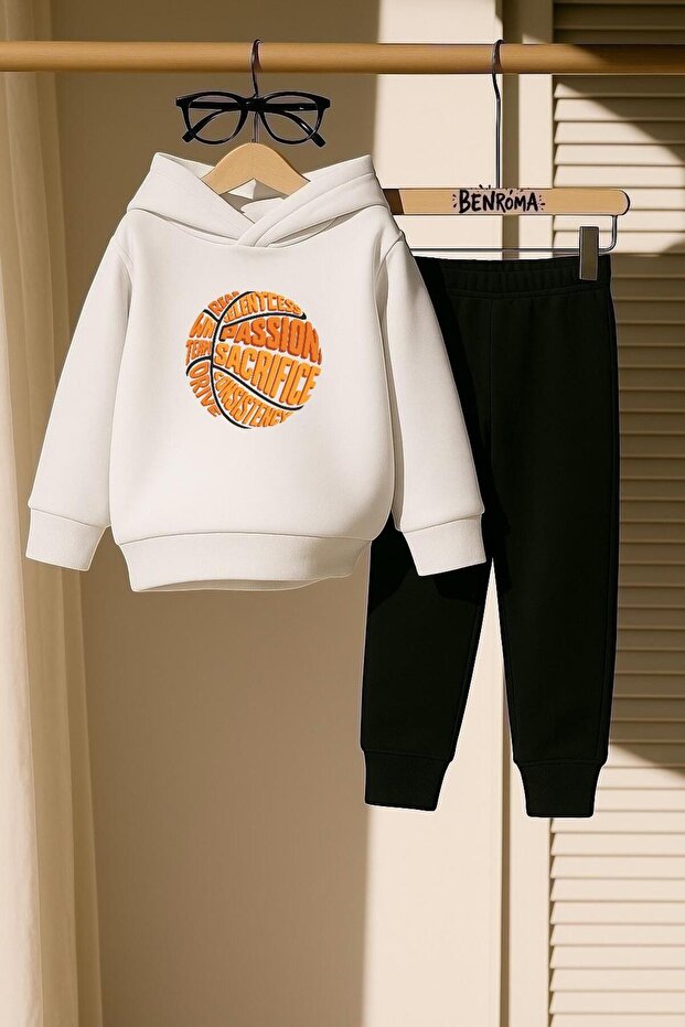 Basketball Ball Printed 3 Thread Children's Tracksuit Set