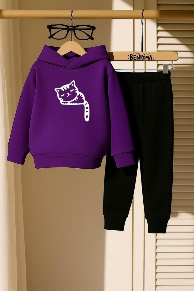 Cat Printed 3 Thread Children's Tracksuit Set