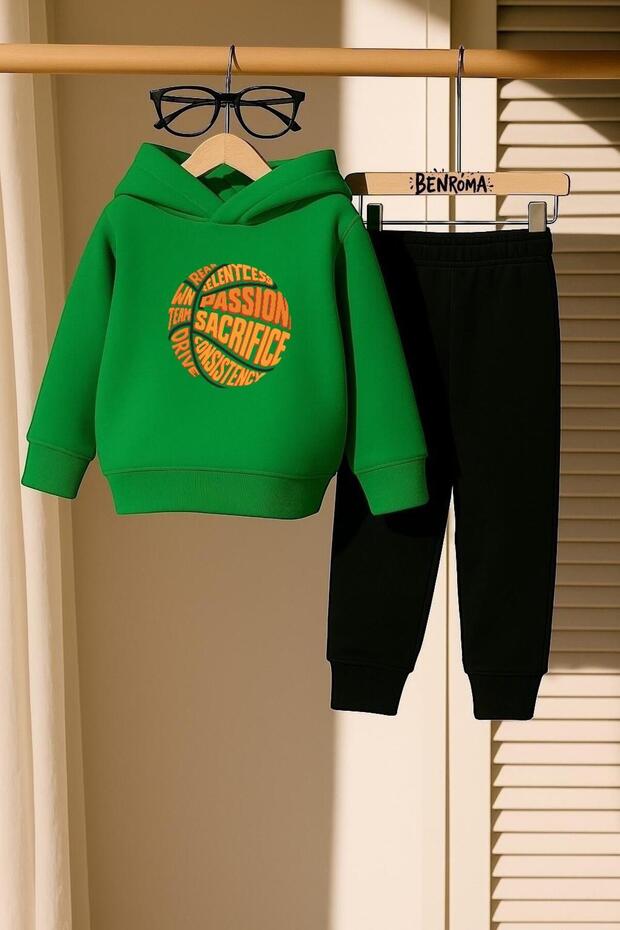 Basketball Ball Printed 3 Thread Children's Tracksuit Set