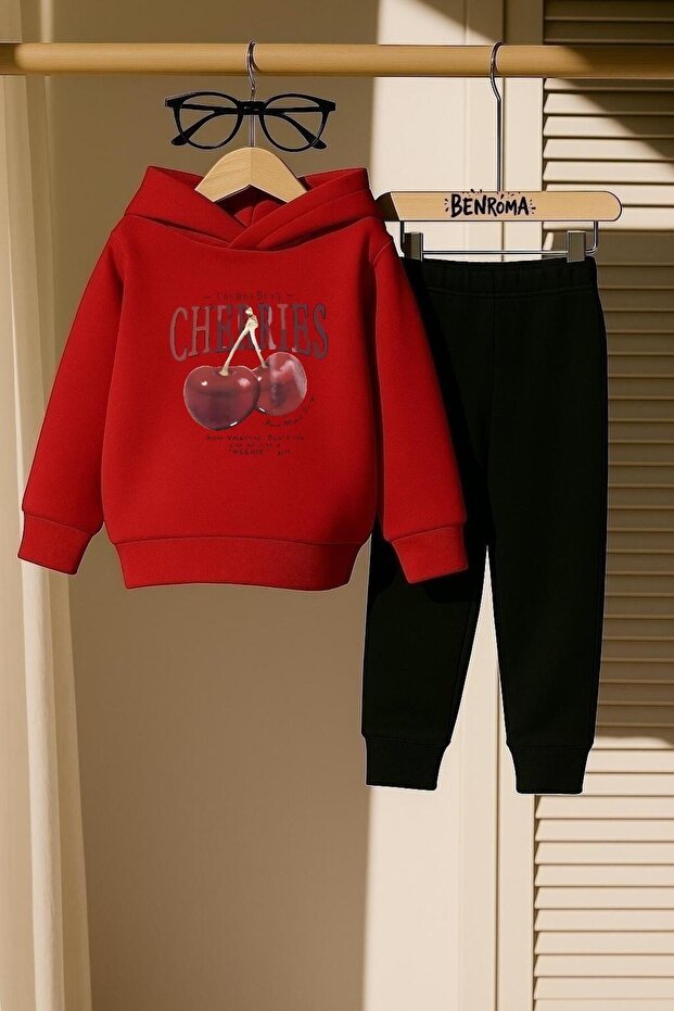 Cheery Cherry Printed 3 Thread Children's Tracksuit Set