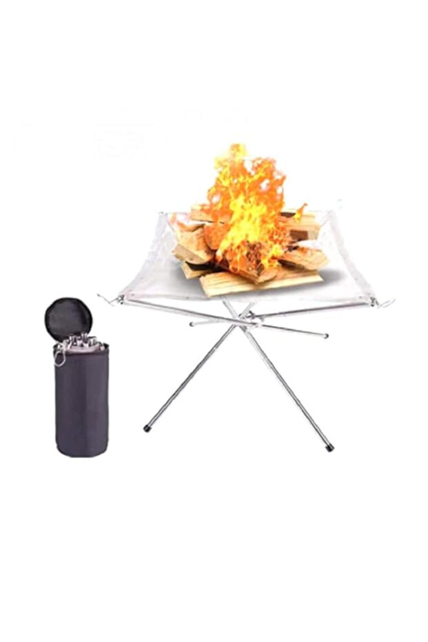通用 Portable Foldable Stainless Steel Mesh Fire Pit for Camping, Bonfire Frame