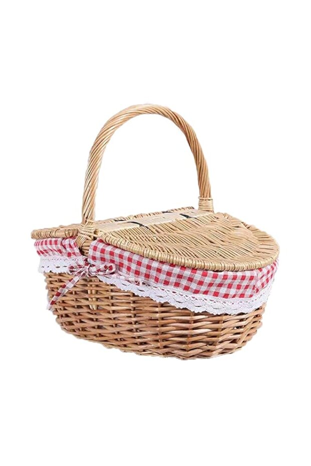 Picnic Basket with Liner, Red/White Gingham (Style 2)