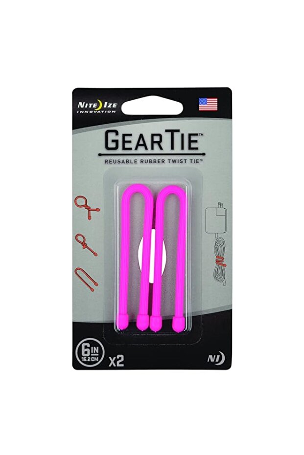 Nite Ize Original Gear Tie, Reusable Rubber Twist Made in the USA, 6-Inch, Neon Pink, 2 Pack