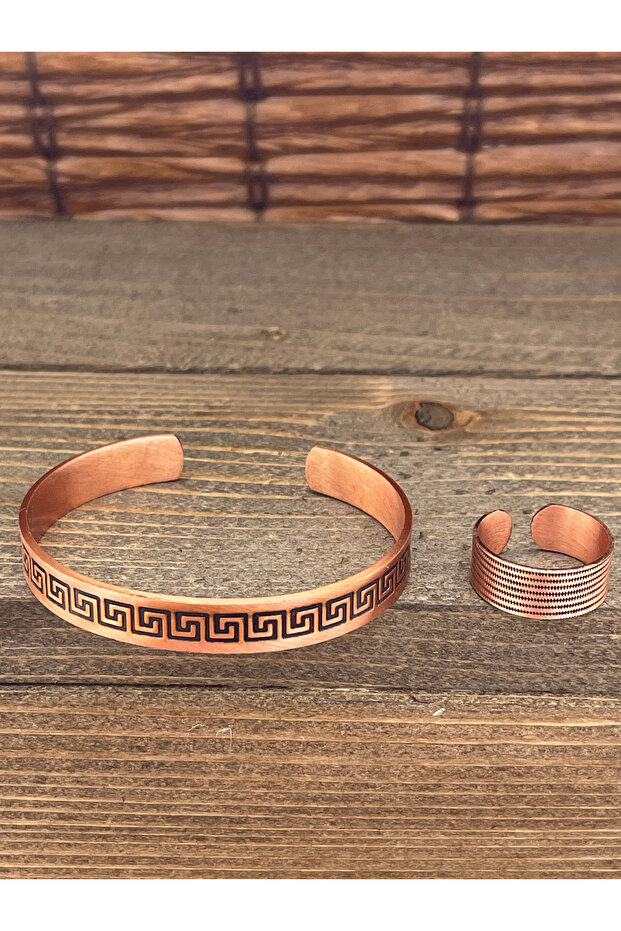 Adjustable size copper bangle ring set copper bangle copper ring set