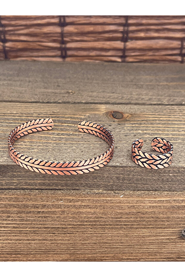 Adjustable size copper bangle ring set copper bangle copper ring set