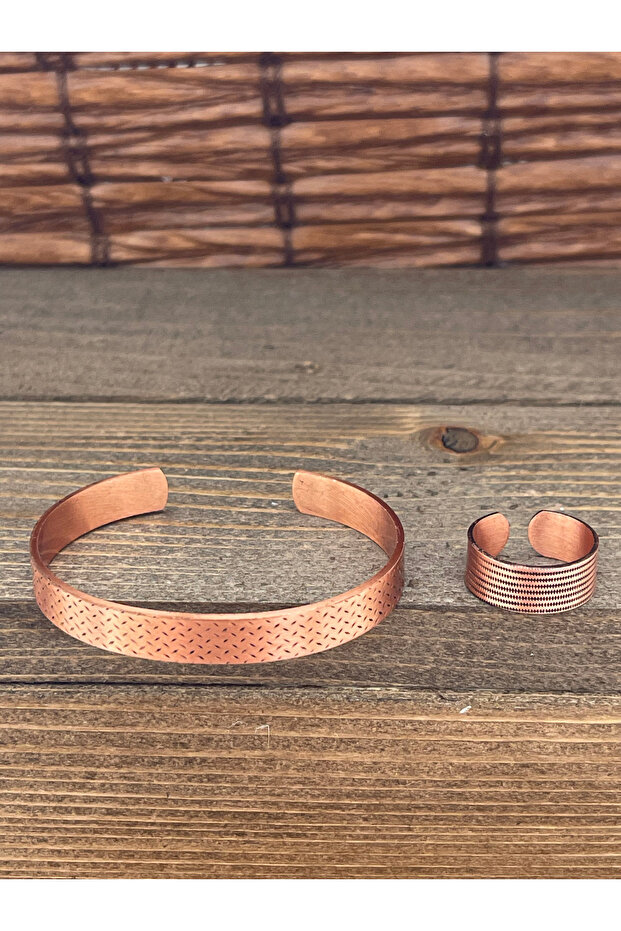 Adjustable size copper bangle ring set copper bangle copper ring set