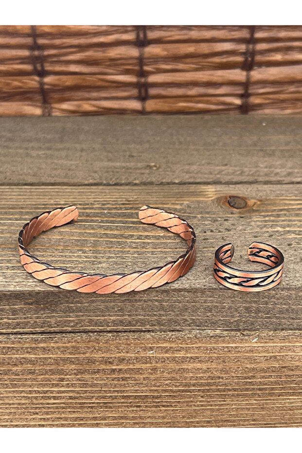 Adjustable size copper bangle ring set copper bangle copper ring set