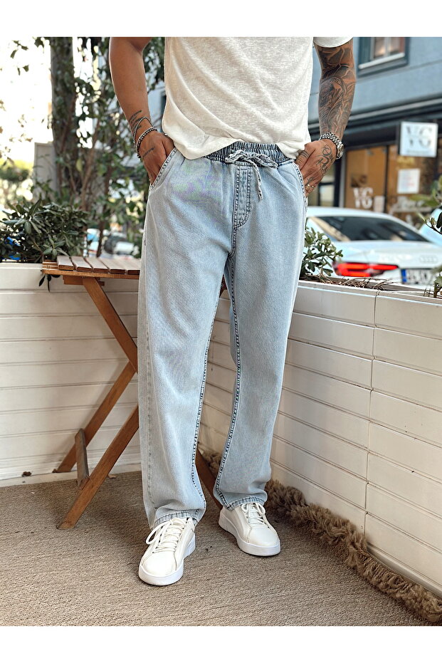 Baggy Jeans with Drawstring Waist Blue