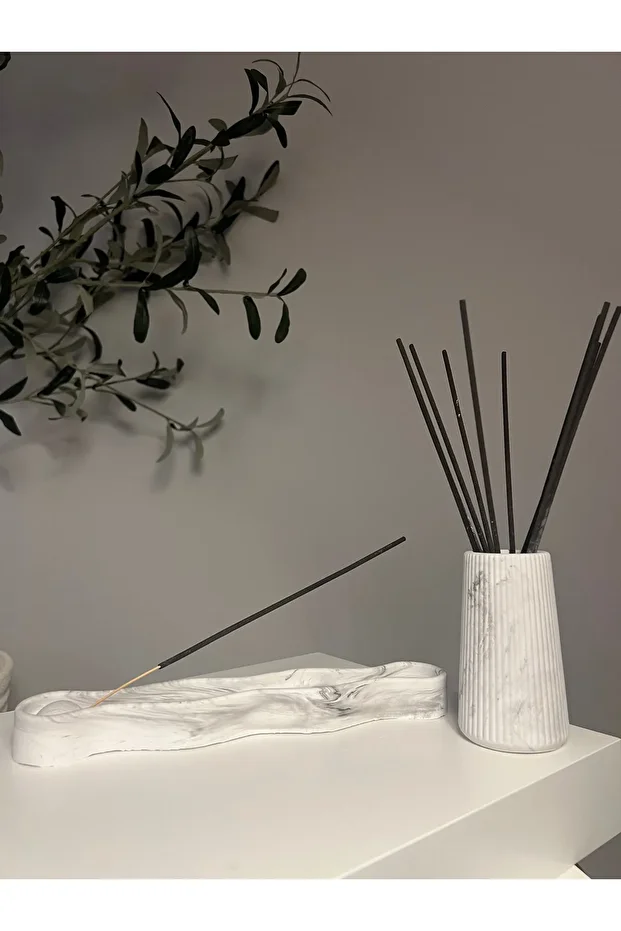Kums Desıgn Mermer Desenli Relax Tütsülük ve Vazo Seti - 3