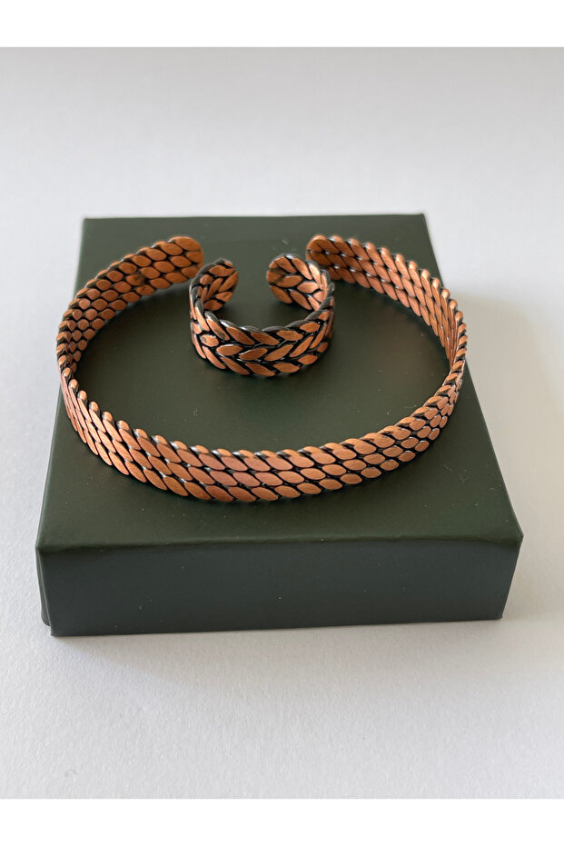 Unisex adjustable 100% pure copper bracelet stylish copper ring combination handmade bracelet ring