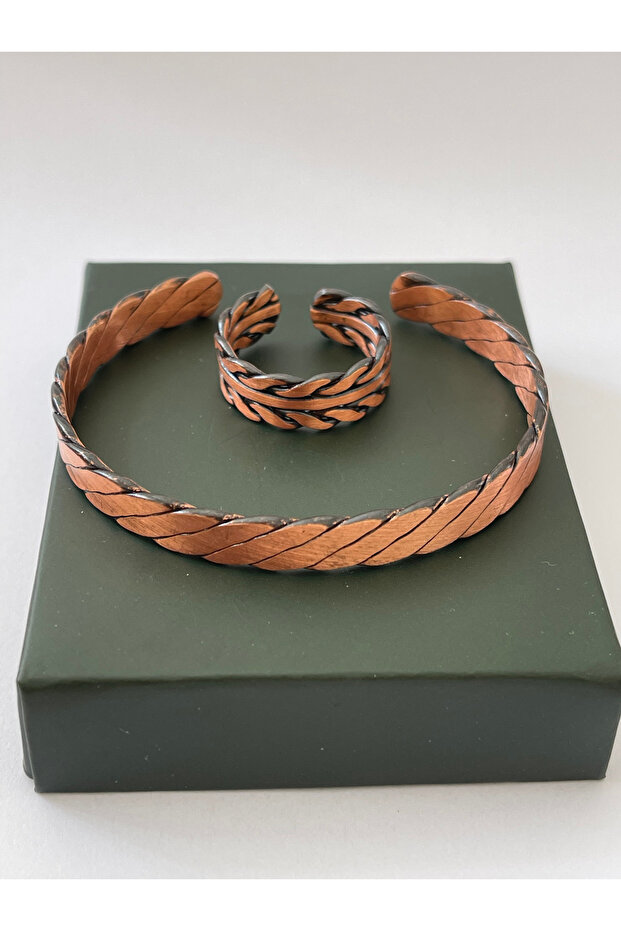 Unisex Adjustable 100% Pure Copper Bracelet Stylish Copper Ring Combination Handmade Bracelet Ring