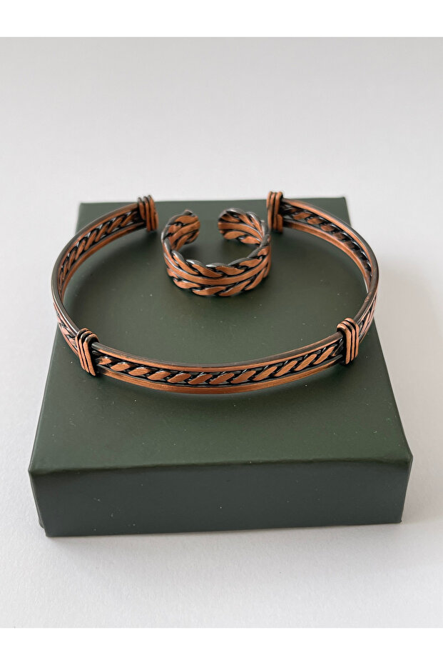 Unisex Adjustable 100% Pure Copper Bracelet Stylish Copper Ring Combination Handmade Bracelet Ring