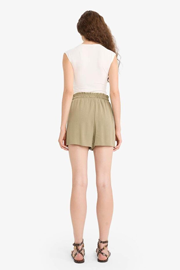 Regular Waist Elastic Pocket Crinkle Viscose Shorts F3101Ax25Hs - 7