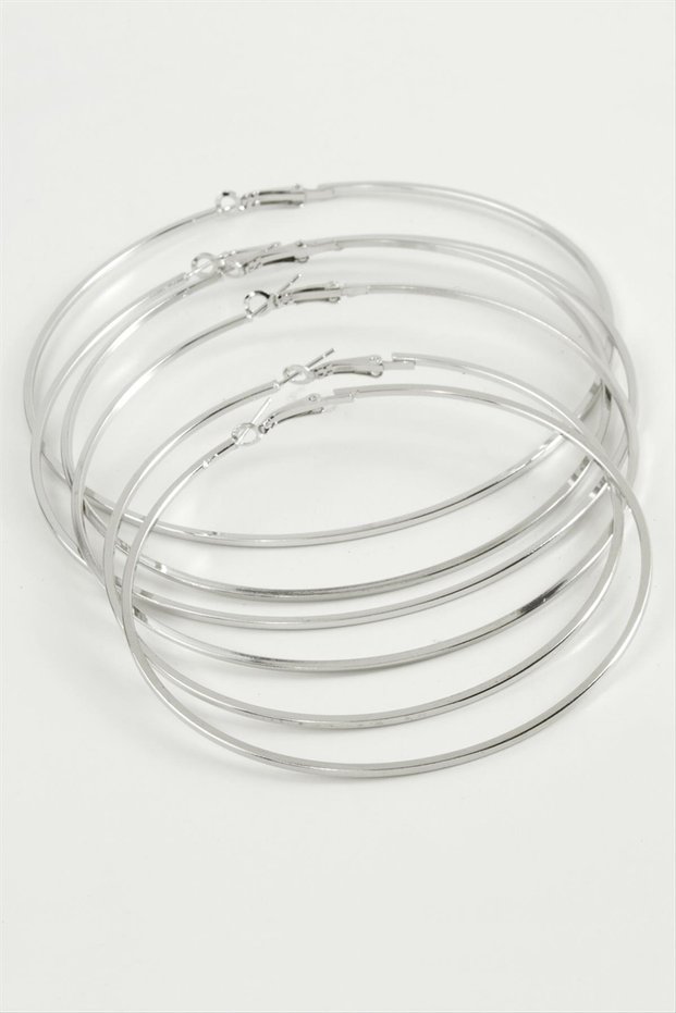 Striped Crushed Metal Hoop Earrings 6 Pieces