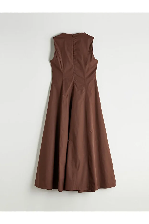 Bisiklet Yaka Poplin Belden Oturtmalı Elbise - 6