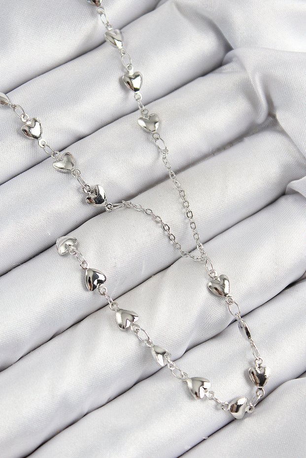 Brass Zircon Stone Heart Model Silver Color Y Necklace - Tj-Bko10456