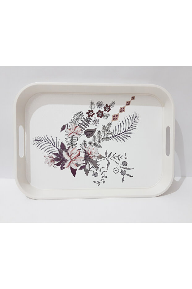 Çay Tepsi 34x24x3.5 CM Desenli Plastik Dikdörtgen Çay Kahve Tepsisi Sunum Tepsi - 2