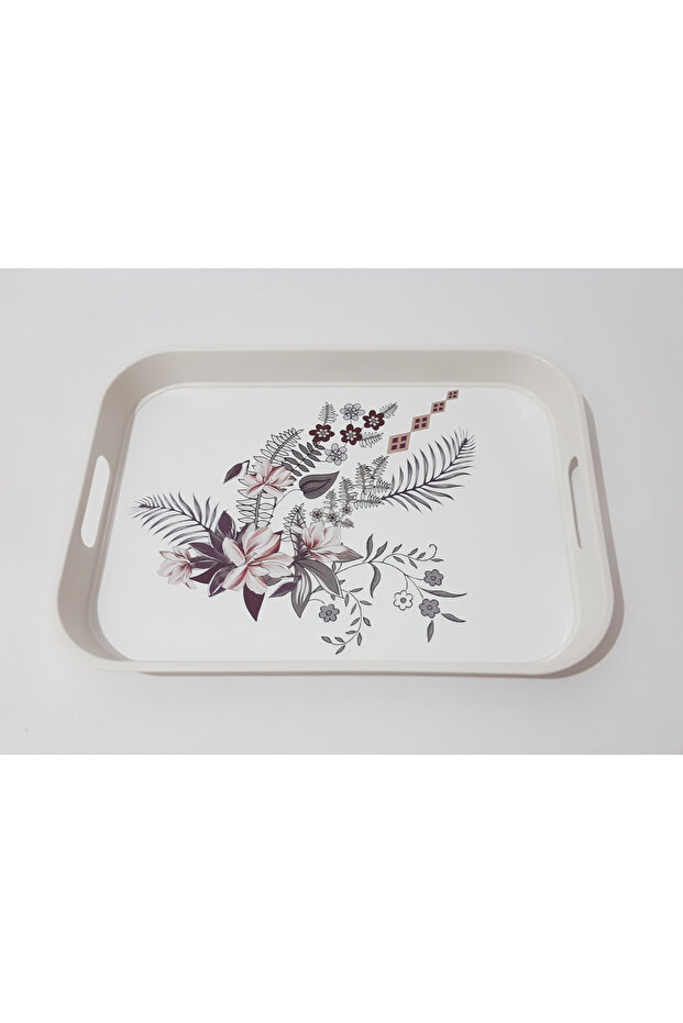 Çay Tepsi 34x24x3.5 CM Desenli Plastik Dikdörtgen Çay Kahve Tepsisi Sunum Tepsi - 5